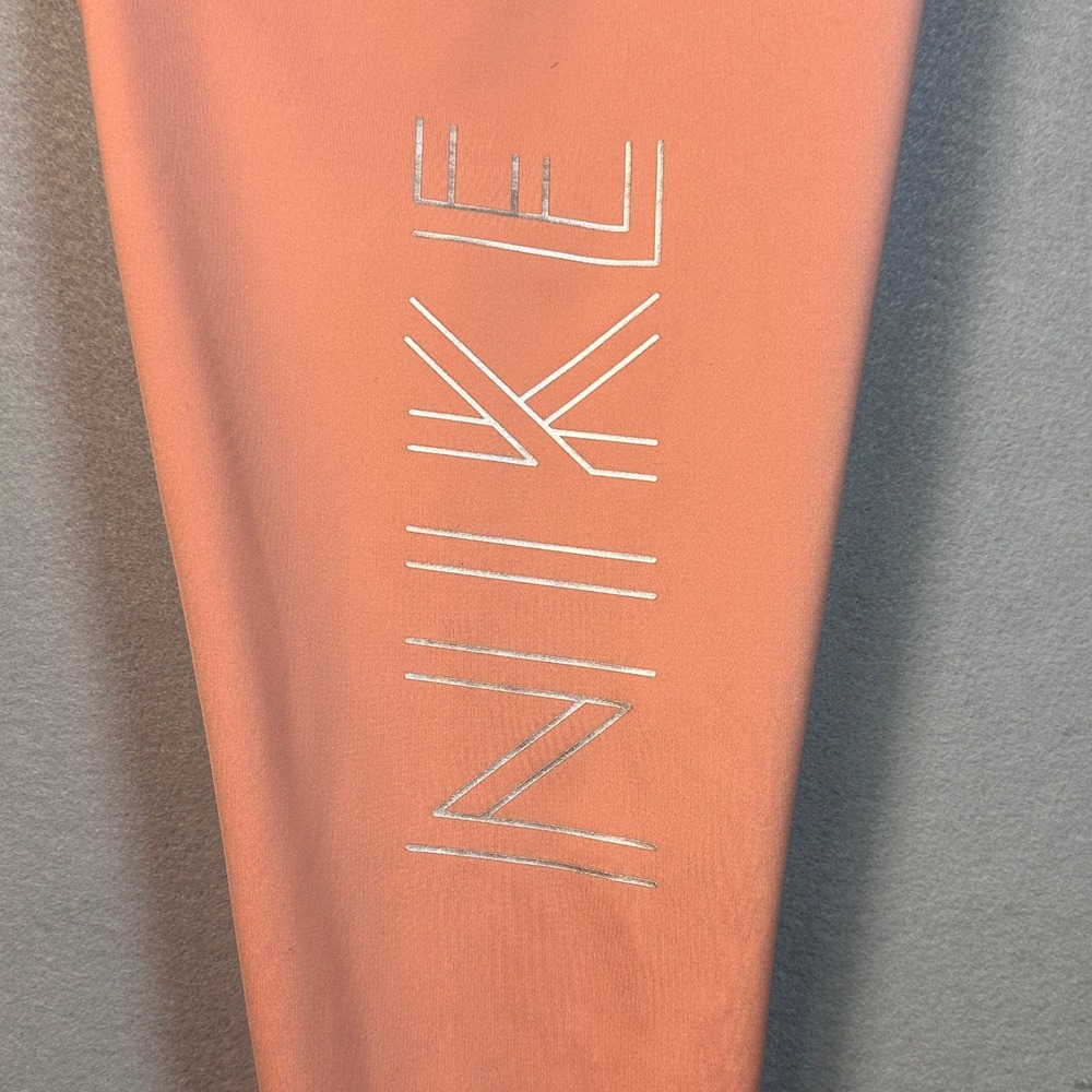 Nike Dri-FIT Womens Coral Peach Side Logo Reflective Graphic Leggings Size L